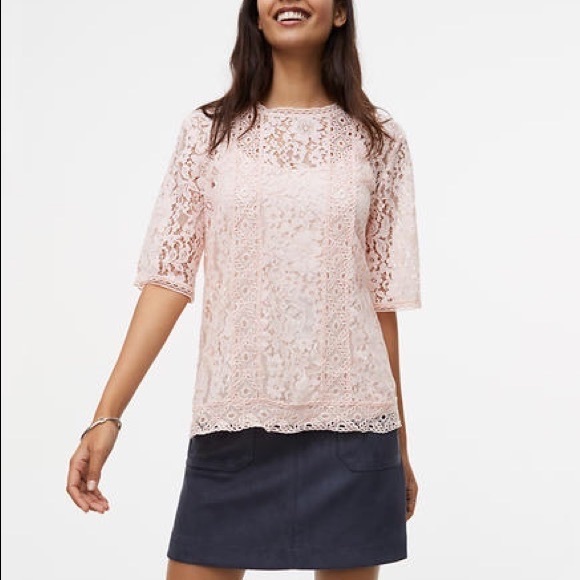 LOFT Light Pink Lace Top - Picture 1 of 5